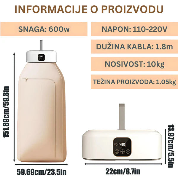 Pametna 2-u-1 Prenosiva Mašina za Sušenje i Peglanje Veša
